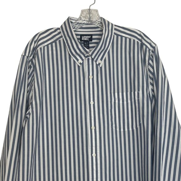 Lands End Button Down Shirt Mens XL Blue White Striped Traditional Fit - Picture 3 of 9